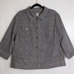 J Jill Jean Jacket Womens Size 3X Gray Denim Trucker 3/4 Sleeve Stretch NWT
